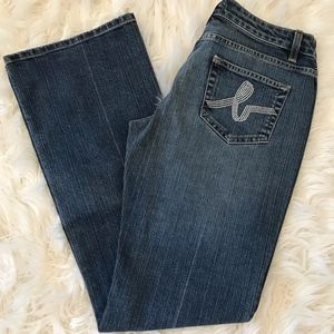 Bebe's Women Crystal Logo Bootcut Jeans